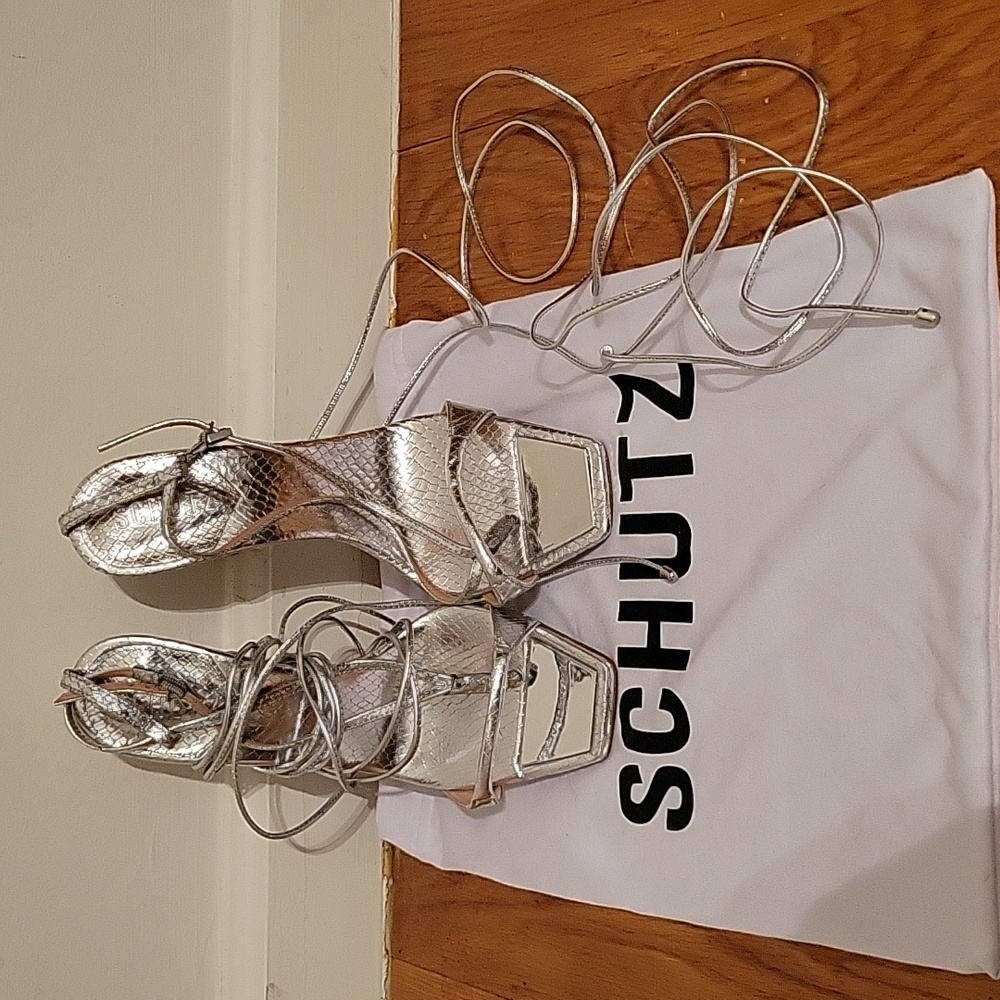 Silver Schutz open toe stiletto